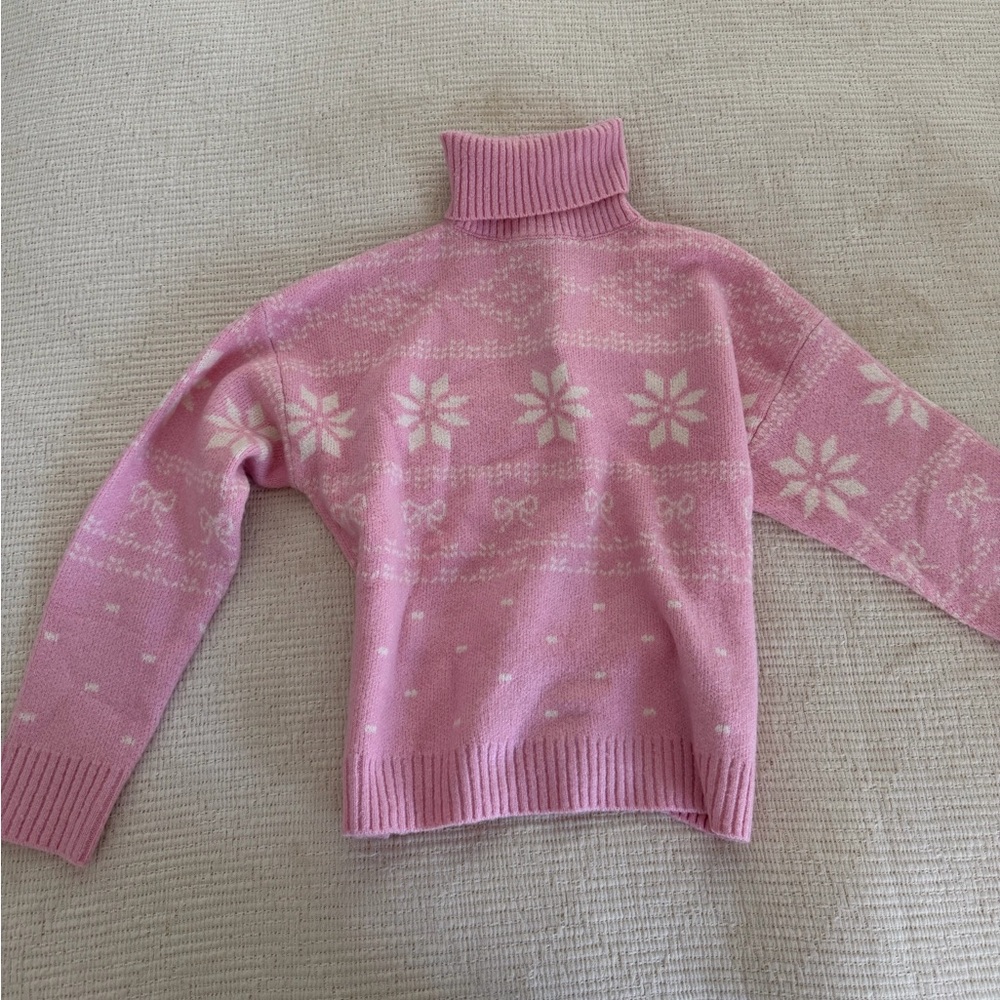Baby pink bow fair aisle turtleneck sweater size small NWT